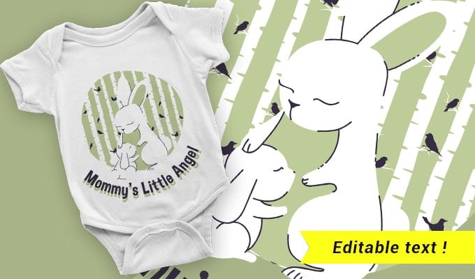 Mother and child bunny tshirt design template
