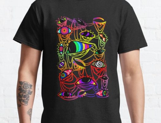 man wearing black shirt with psychedelic design 