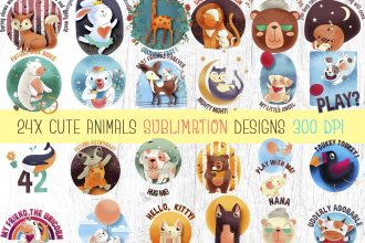 24x Cute animals - Kawaii Sublimation designs bundle