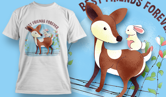 Baby Deer And Baby Rabbit | T Shirt Design Template 3561 1