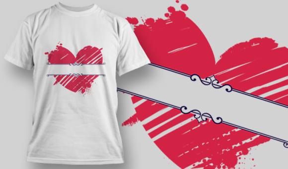 Grungy Red Heart Split | T Shirt Design Template 3575 1
