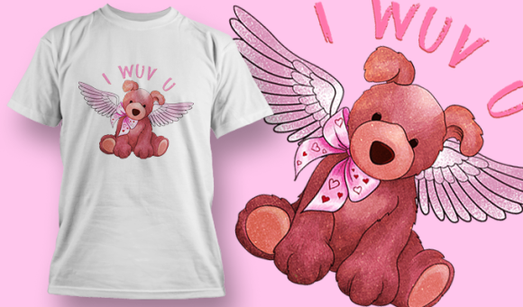 I Wuv U Bear | T Shirt Design Template 3597 1