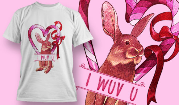 I Wuv U Rabbit | T Shirt Design Template 3598 1