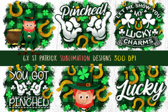 6 St Patrick Day Sublimation Designs Bundle ready for print