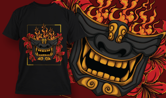 Samurai Mask | T Shirt Design Template 3823 1