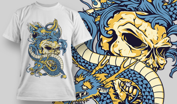 Double Dragons Skull | T Shirt Design Template 3799 1
