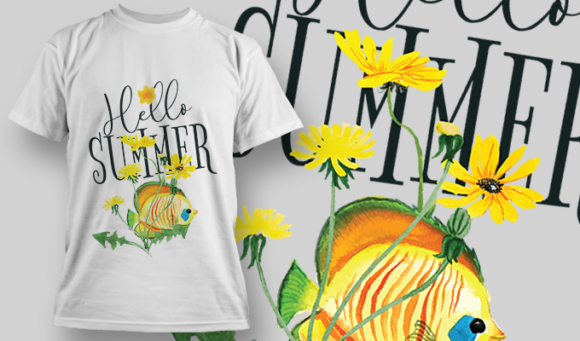 Hello Summer Fish | T Shirt Design Template 3807 1