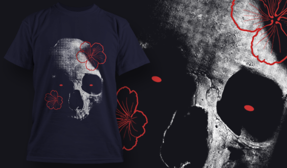 Skull With Flowers | T Shirt Design Template 3811 1
