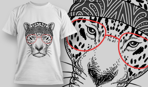 Leopard With Gray Headband And Red Glasses | T Shirt Design Template 3884 1