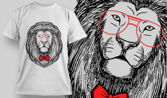 Lion With Red Bowtie And Red Glasses | T Shirt Design Template 3885 1