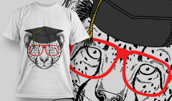 Cheetah With Grad Hat And Red Glasses | T Shirt Design Template 3870 1