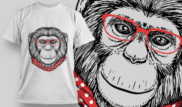 Chimp With Red Polka Dots Scarf | T Shirt Design Template 3871 1