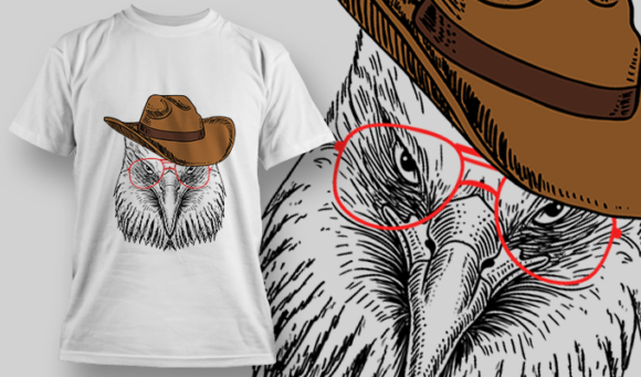 Bald Eagle With Brown Cowboy Hat And Red Glasses | T Shirt Design Template 3872 1