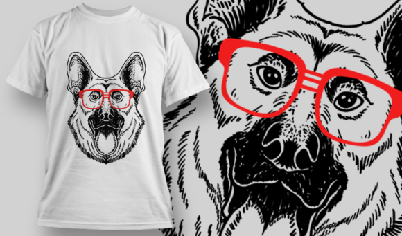 German Shepherd With Red Glasses | T Shirt Design Template 3875 1