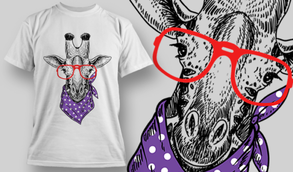 Giraffe With Purple Scarf And Red Glasses | T Shirt Design Template 3876 1