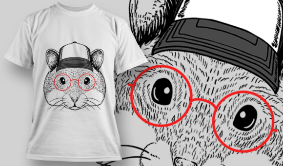 Hamster With Trucker Cap And Red Glasses | T Shirt Design Template 3878 1