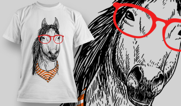 Horse With Striped Scarf And Red Glasses | T Shirt Design Template 3880 1