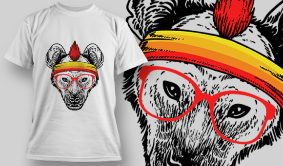 Hyena With Rainbow Headband And Red Glasses | T Shirt Design Template 3881 1