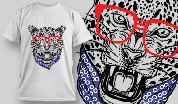 Jaguar With Purple Bandana And Red Glasses | T Shirt Design Template 3882 1