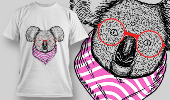 Koala With Pink Bandana And Red Glasses | T Shirt Design Template 3883 1