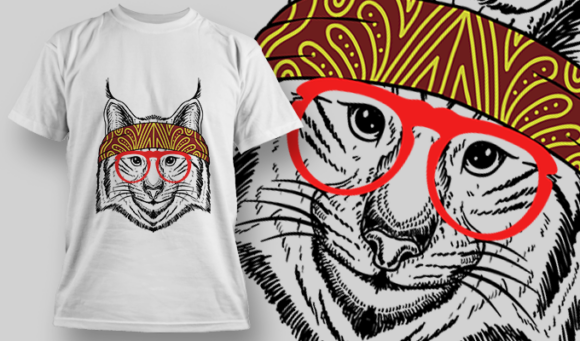 Lynx With Headband And Red Glasses | T Shirt Design Template 3886 1