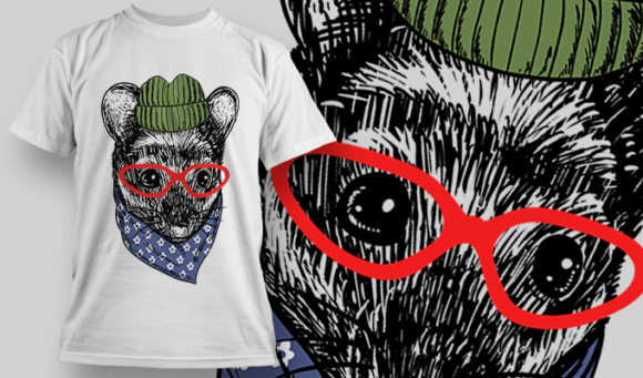 Mouse With Green Beanie And Red Glasses | T Shirt Design Template 3888 1