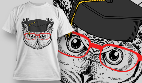Owl With Grad Hat And Red Glasses | T Shirt Design Template 3890 1