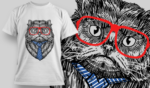 Persian Cat With Blue Tie And Red Glasses | T Shirt Design Template 3894 1