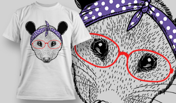 Possum With Purple Head Bandana And Red Glasses | T Shirt Design Template 3897 1