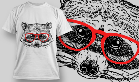Racoon With Red Glasses | T Shirt Design Template 3898 1