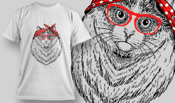 Ragdoll Cat With Red Bandana With Polka Dots | T Shirt Design Template 3899 1