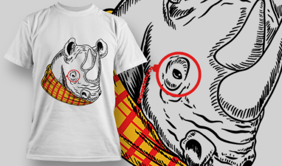 Rhino With Yellow Striped Scarf And Red Monocle | T Shirt Design Template 3901 1