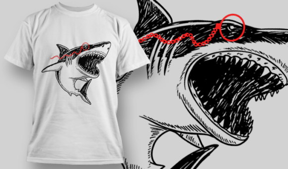 Shark With Red Monocle | T Shirt Design Template 3903 1