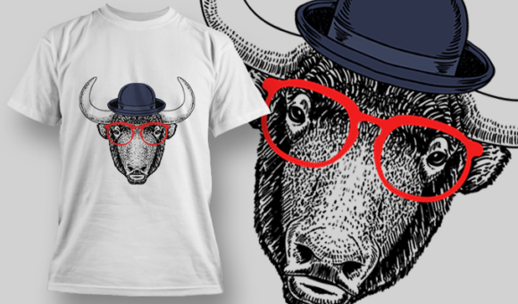 Yak With Blue Bowler Hat And Red Glasses | T Shirt Design Template 3910 1