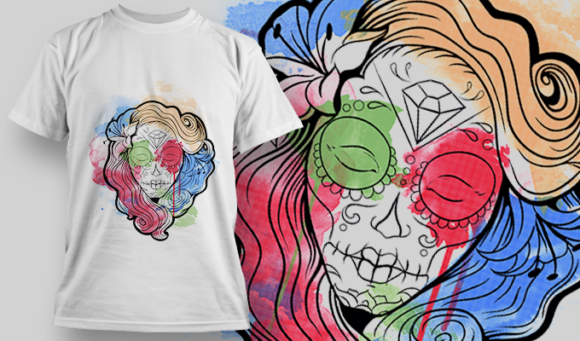 Watercolor Calavera 1 | T Shirt Design Template 3825 1