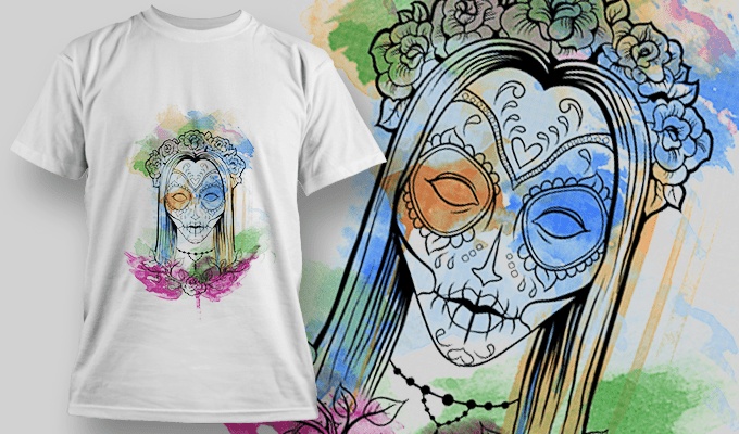 Watercolor Calavera 2 | T Shirt Design Template 3826 - Designious