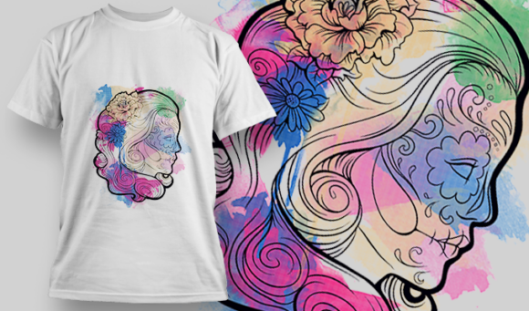 Watercolor Calavera 3 | T Shirt Design Template 3827 1