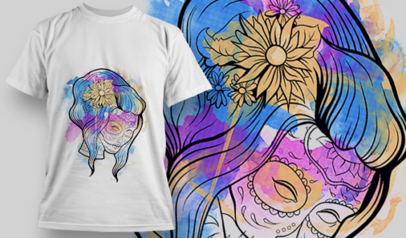 Watercolor Calavera 5 | T Shirt Design Template 3829 1
