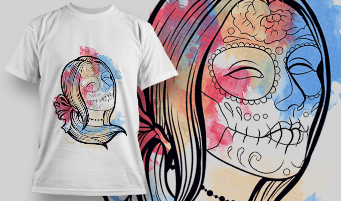Watercolor Calavera 7 | T Shirt Design Template 3831 - Designious