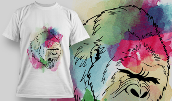 Watercolor Gorilla  | T Shirt Design Template 3845 1