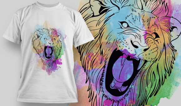 Watercolor Lion  | T Shirt Design Template 3849 1