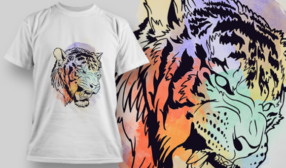 Watercolor Tiger  | T Shirt Design Template 3854 1