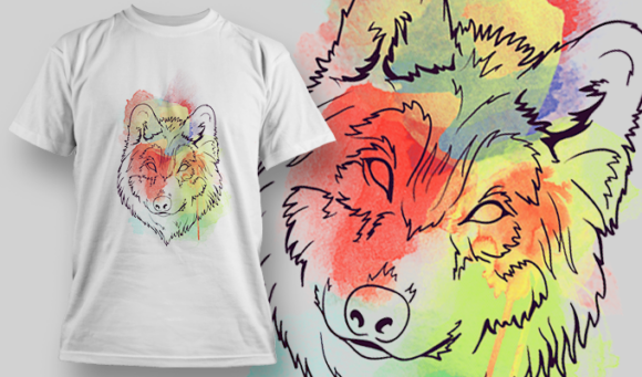 Watercolor Wolf  | T Shirt Design Template 3855 1