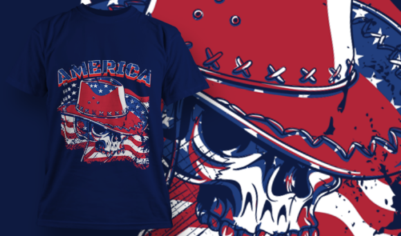 Cowboy Skull With US Flag | T Shirt Design Template 4022 1