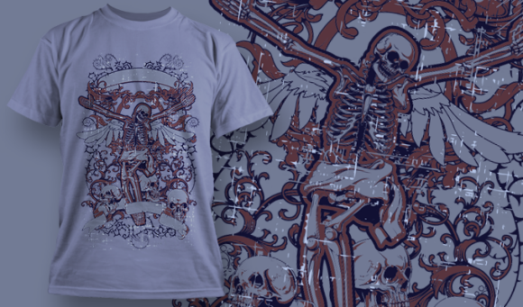 Crucified Skeleton | T Shirt Design Template 4025 1