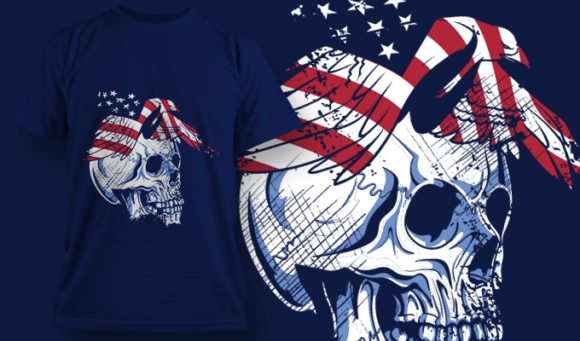 Skull With US Flag Eagle | T Shirt Design Template 4015 1