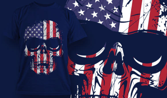 US Flag Skull With Sunglasses | T Shirt Design Template 4020 1