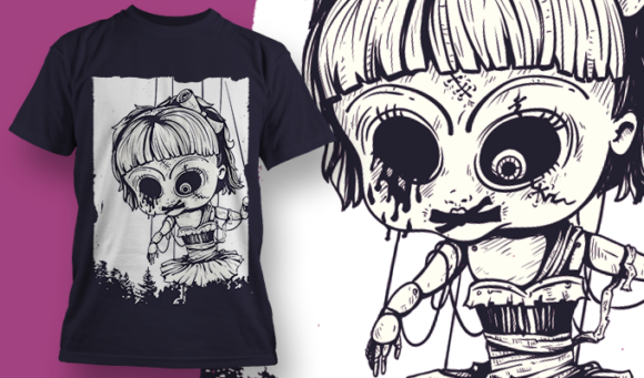 Doll Over Forest | T-Shirt Design Template 4064 1