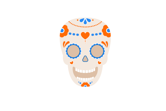 Sugar Skull With Orange And Blue Adornments 1
