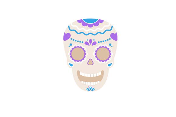 Sugar Skull With Purple And Blue Adornments 1